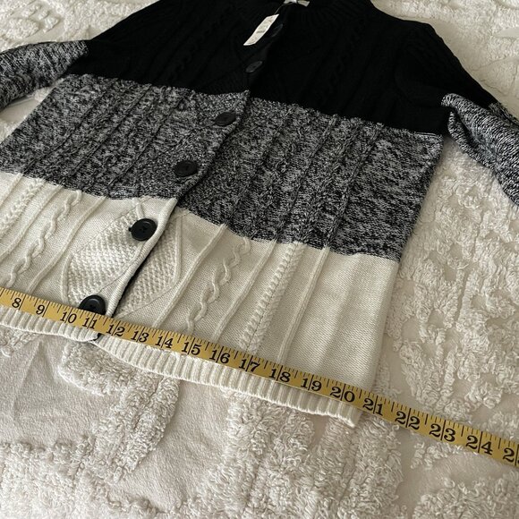 Talbots Cardigan Sweater Womens X Black White Button Up Cable Knit Fisherman NWT - Picture 7 of 12
